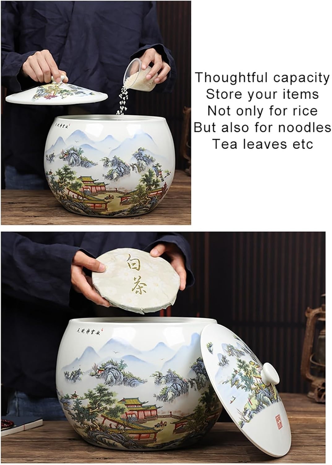 10KG Ceramic Rice Container Airtight Food Storage Jar with Lid