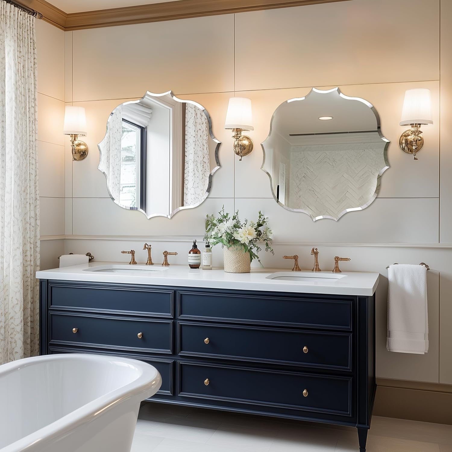 Irregular Wall Mirror 80x80cm Frameless Curved Glass for Bathroom Hallway