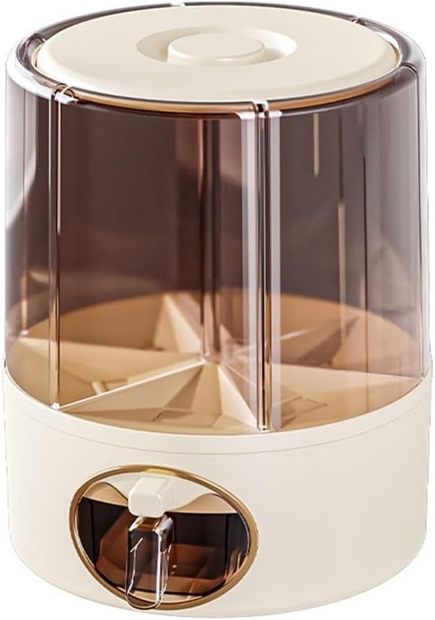 Rotating Rice Storage Container 6 Grid Grain Dispenser Airtight Bin