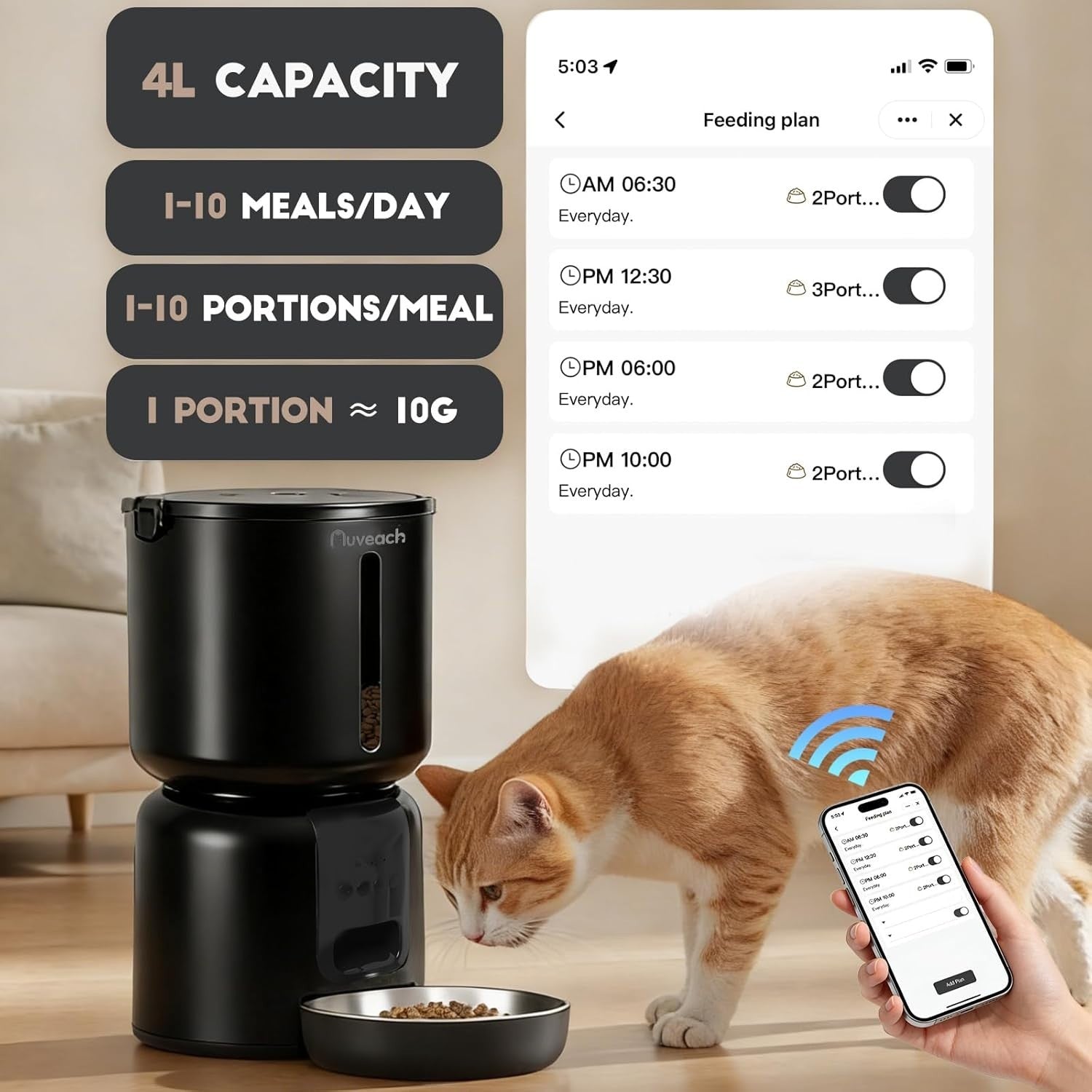 Smart Cat Feeder & Water Fountain WiFi App Control 4L Auto Feeding