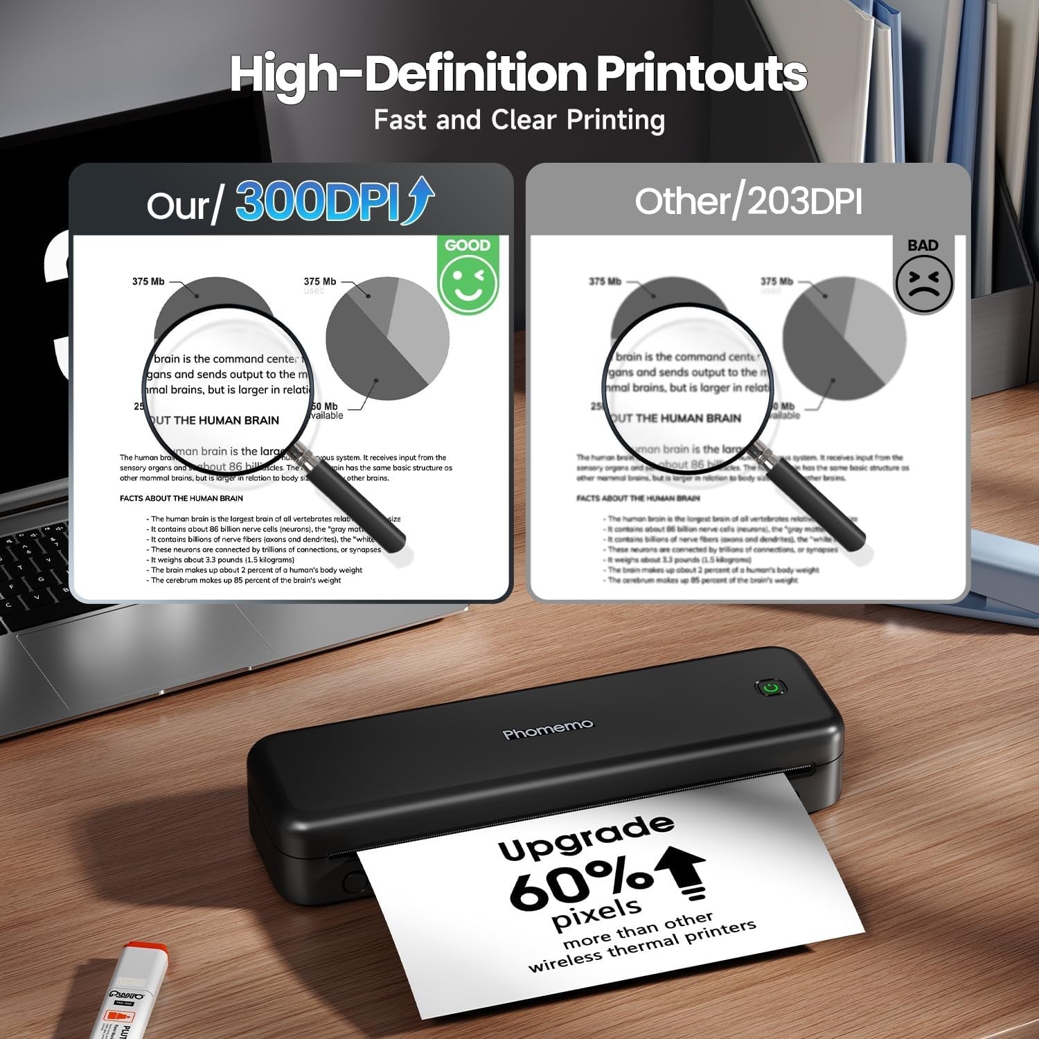 Portable A4 Thermal Printer Bluetooth Inkless 4 Rolls