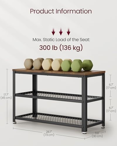 Industrial 2-Shelf Shoe Bench with Metal Frame | Entryway Storage Rack