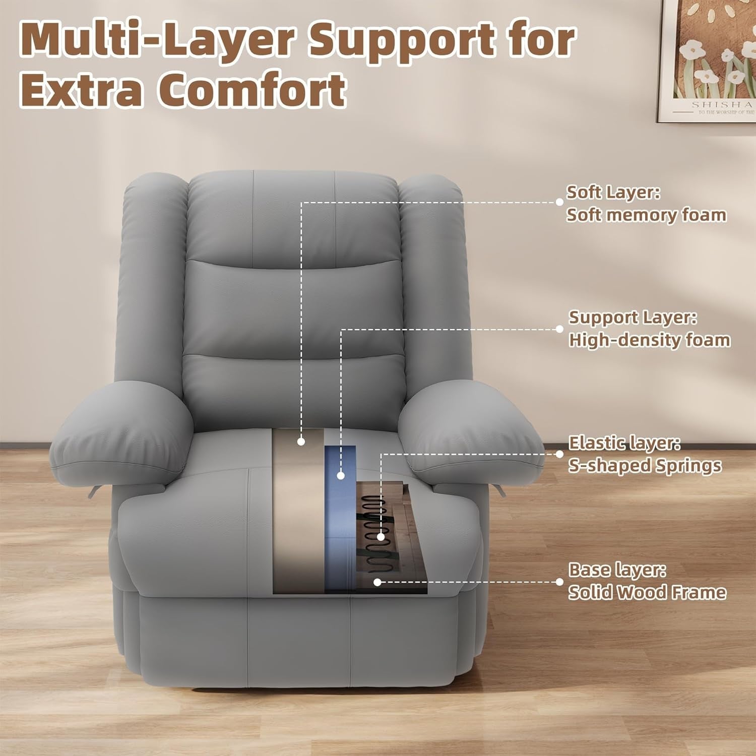 Recliner Armchair Adjustable PU Leather Lounge Chair with Footrest Grey