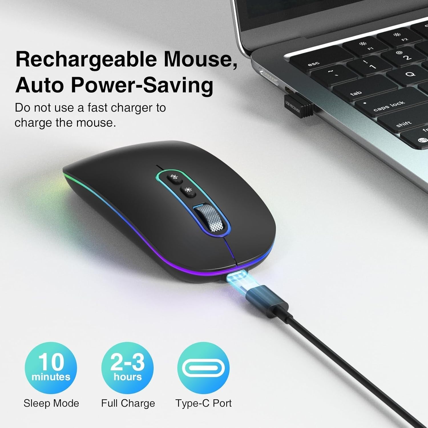 Slim Rechargeable Wireless Mouse Bluetooth 2.4G Silent Ergonomic 1600DPI