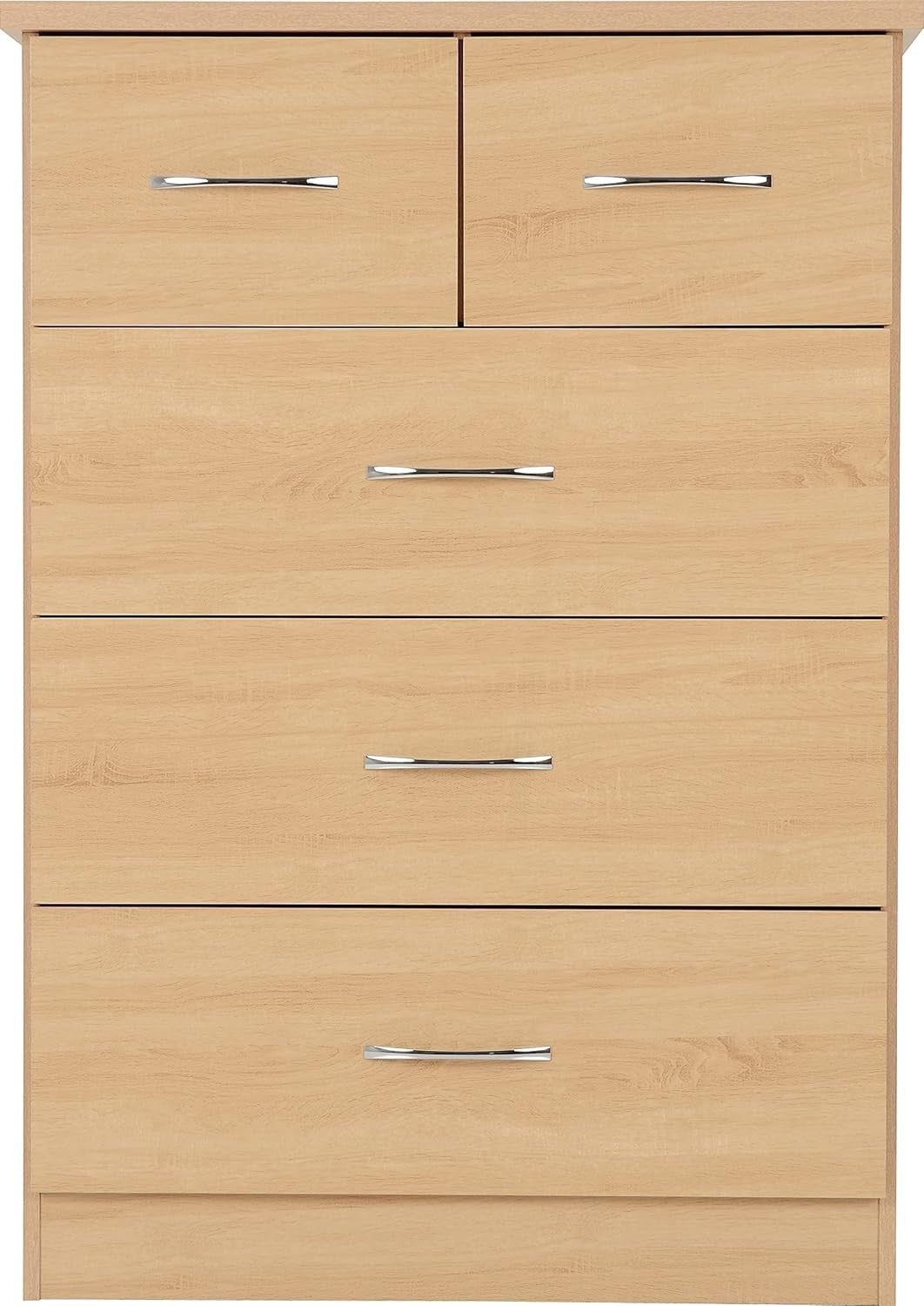 Sonoma Oak 5 Drawer Chest of Drawers Tall Slim Bedroom Storage Cabinet