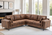 Modern Tan Brown 5-Seater L Shaped Corner Sofa with Removable Cushions