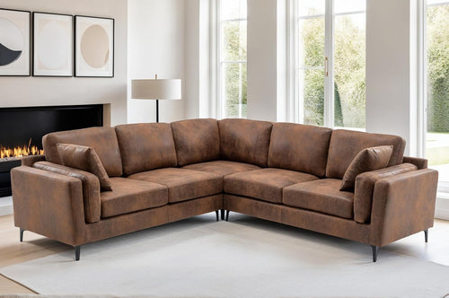 Modern Tan Brown 5-Seater L Shaped Corner Sofa with Removable Cushions