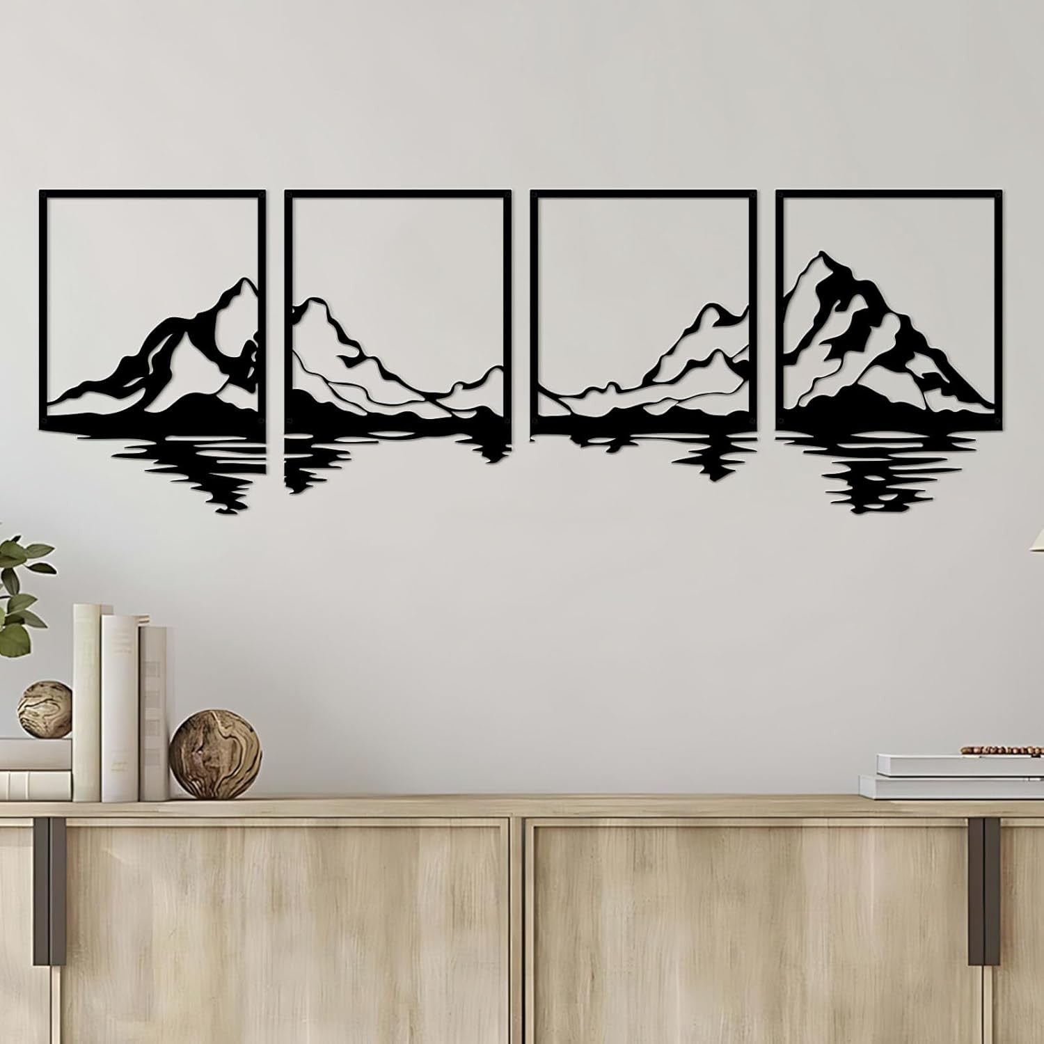 4 Panel Mountain Metal Wall Art Large 180x56cm
