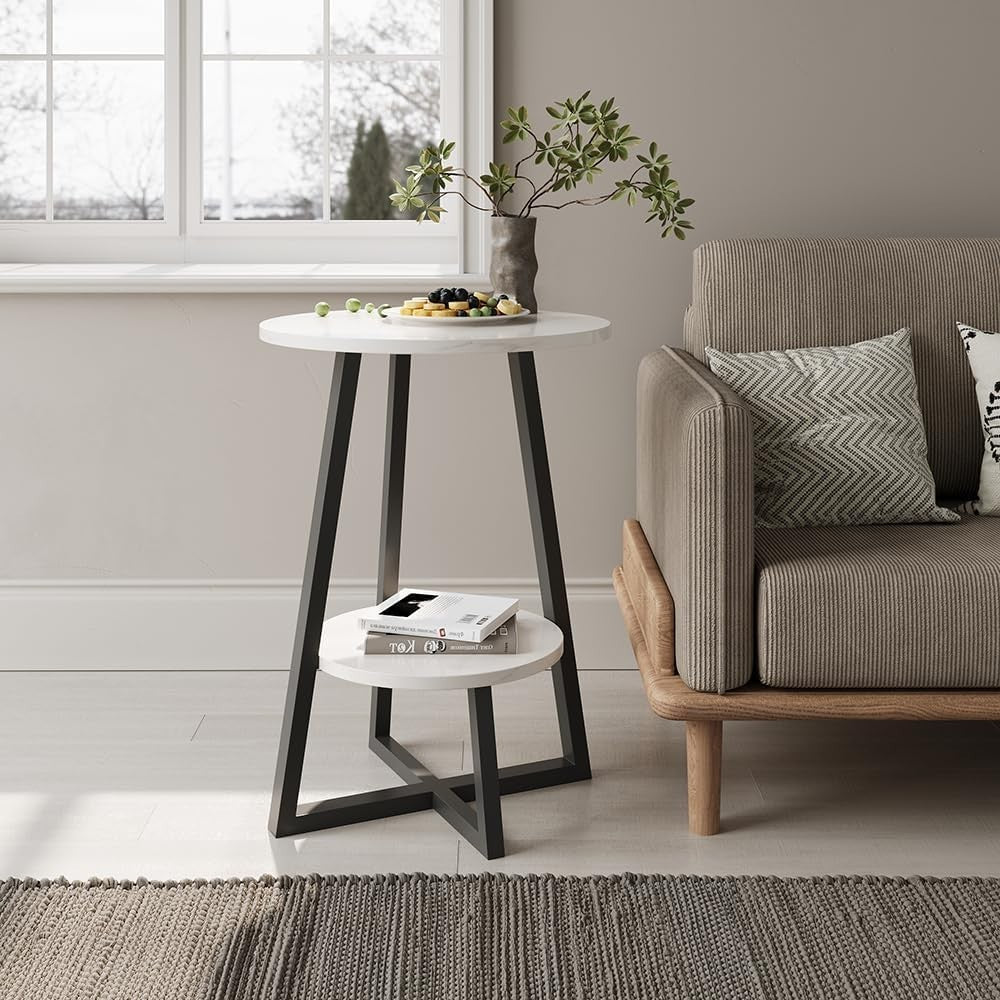 Small Round Coffee Table with 2 Storage Shelves – Slim, Sturdy & Modern