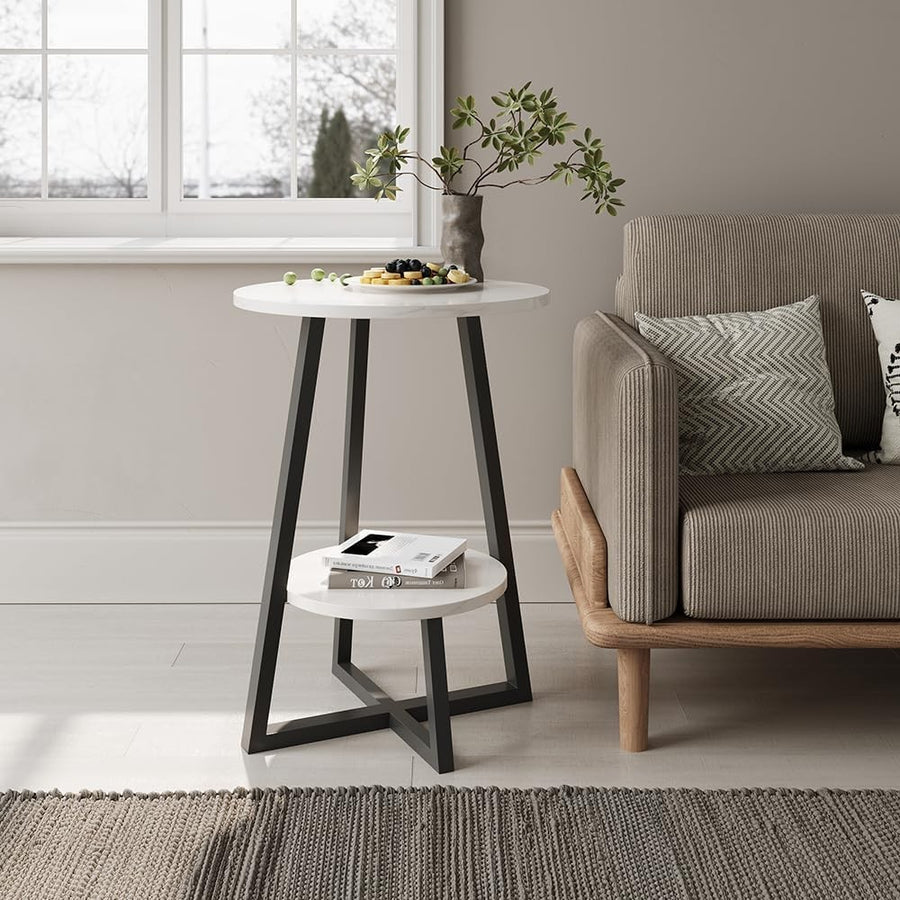 Small Round Coffee Table with 2 Storage Shelves – Slim, Sturdy & Modern