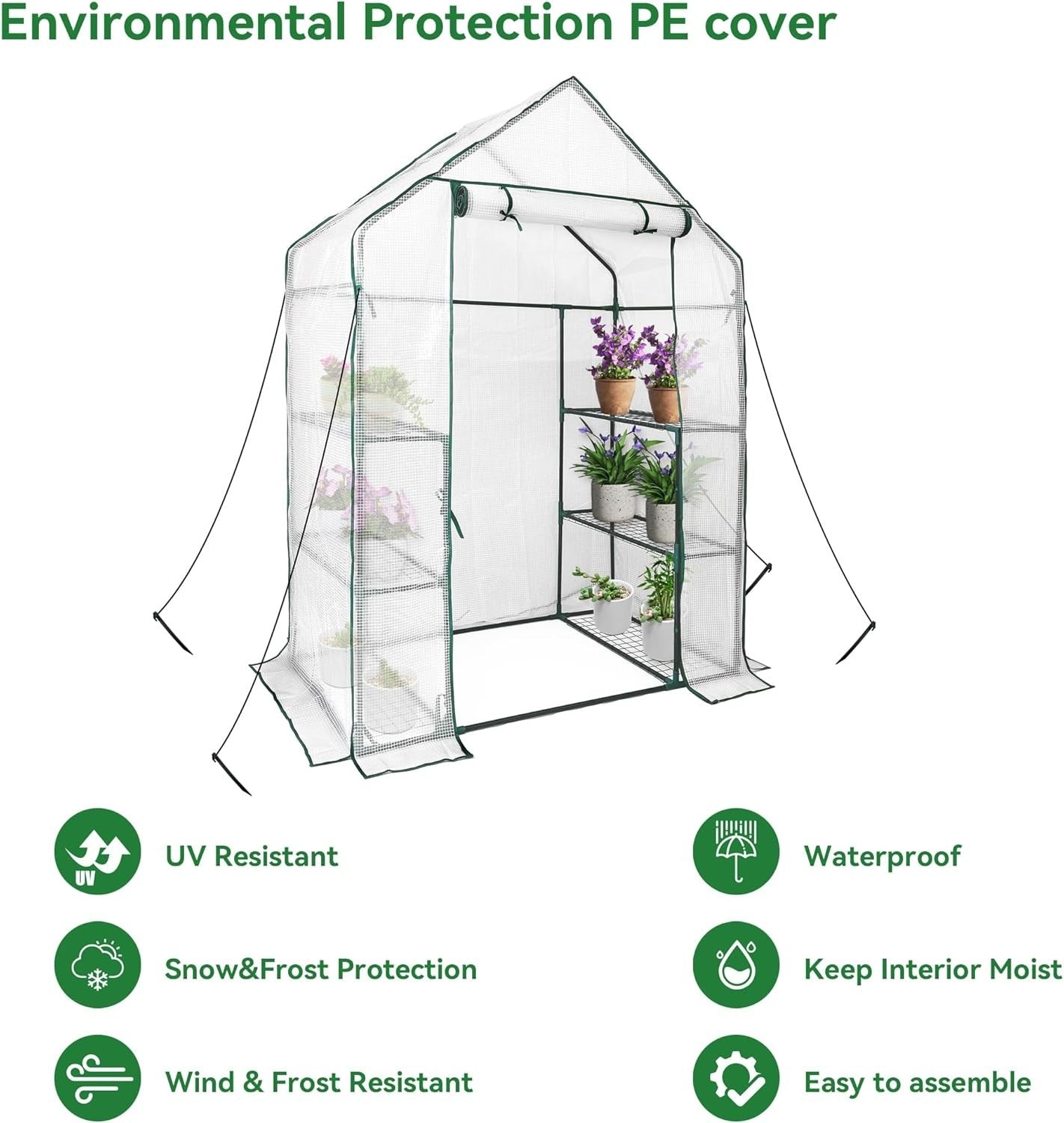 Walk-In Greenhouse with 6 Shelves | Reinforced Steel Frame | UV-Resistant