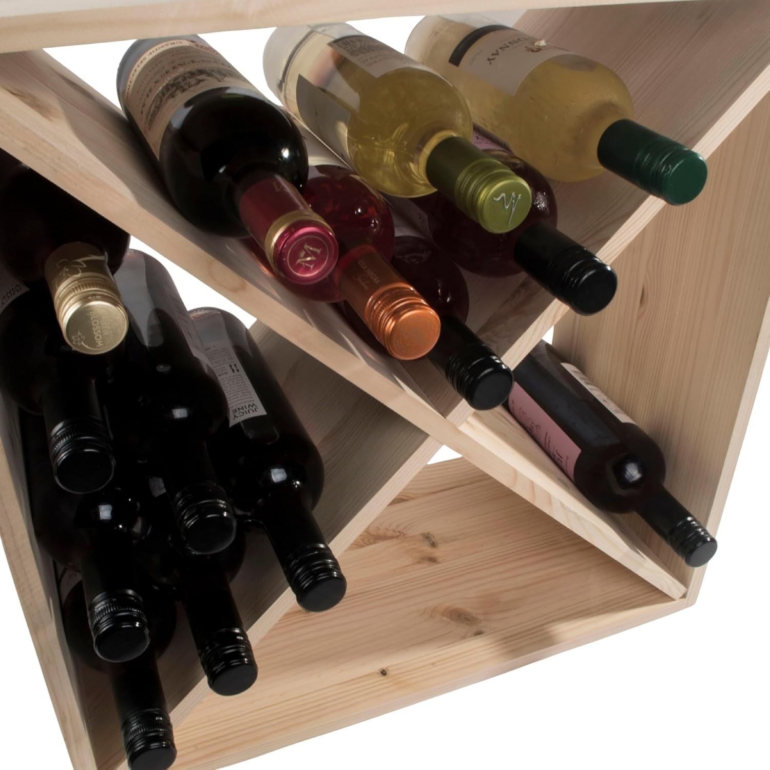 24 Bottle Wooden Wine Rack Solid Pine Freestanding Cube Storage Shelf Rustic