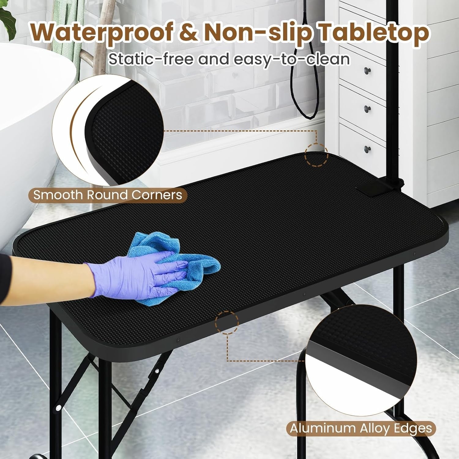 Dog Grooming Table 32'' Foldable Non Slip Adjustable Arm Portable Trimming