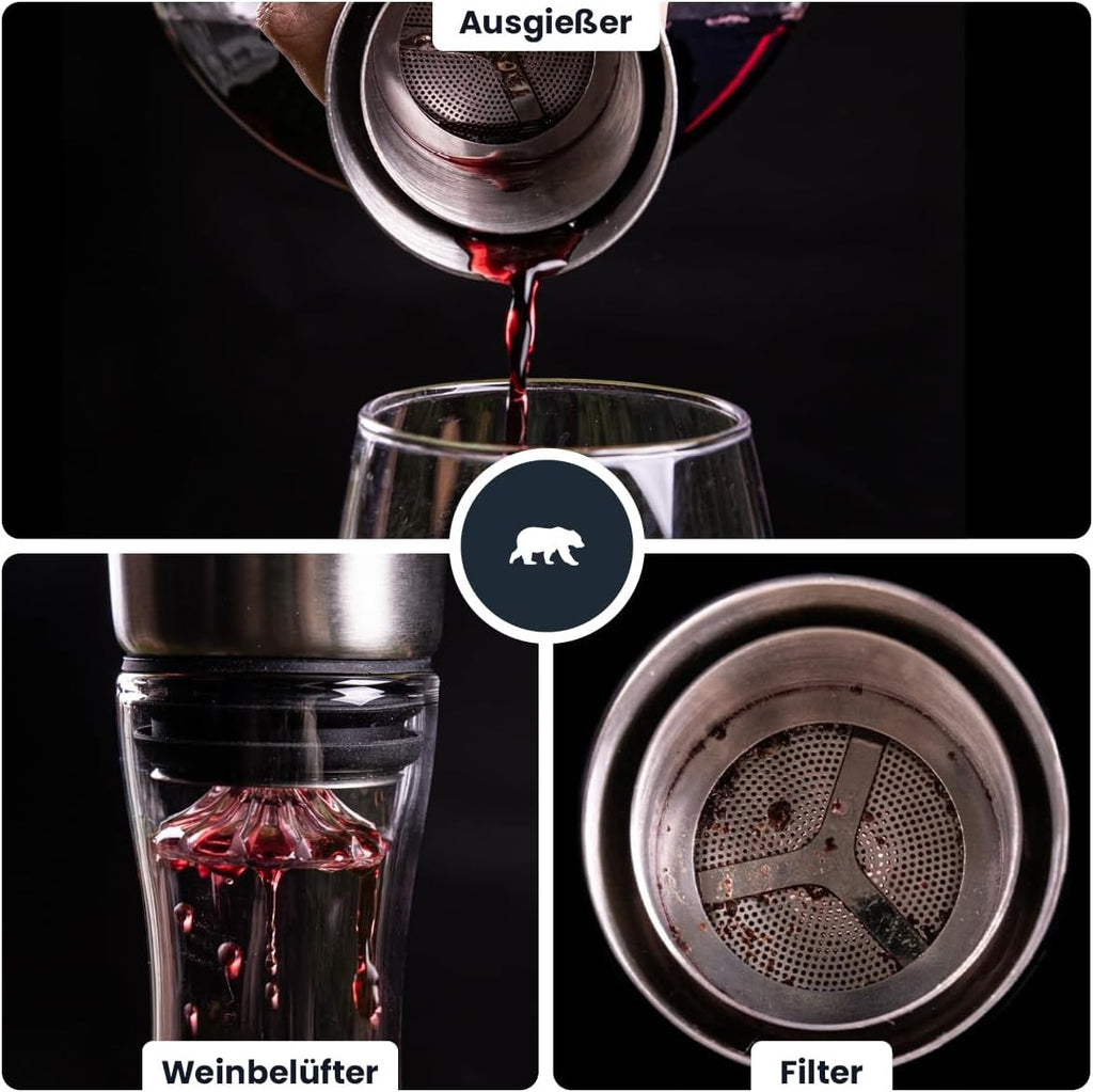 1.8L Crystal Wine Decanter with Mountain Base & 3-in-1 Aerator Stopper