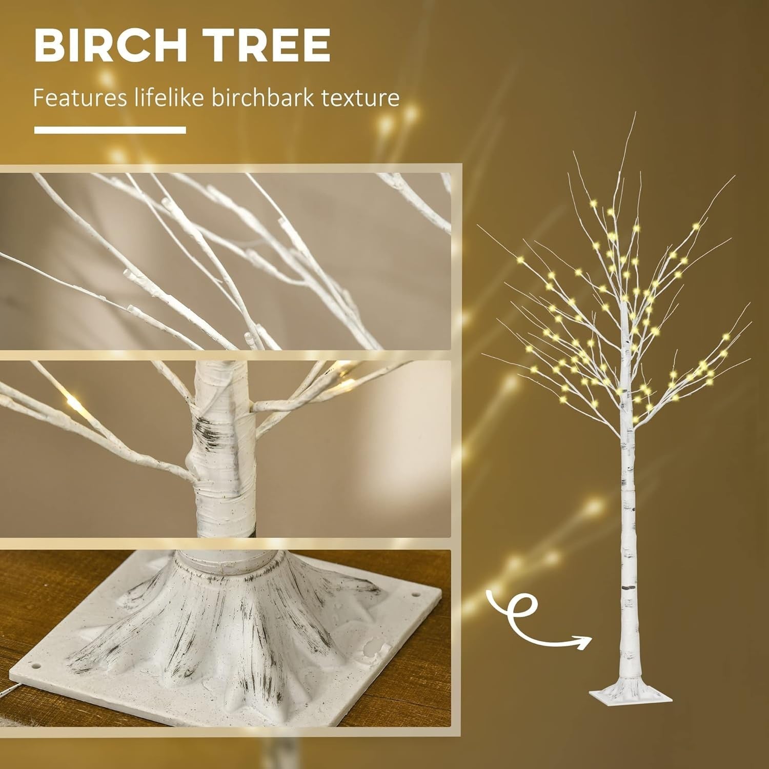 180cm Pre-Lit White Birch Tree Light Warm LED Indoor Outdoor Home Garden Decor