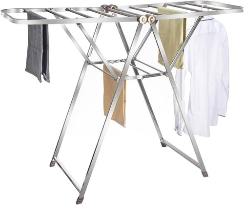 2 Level Folding Clothes Airer Winged Drying Rack Indoor Outdoor Steel