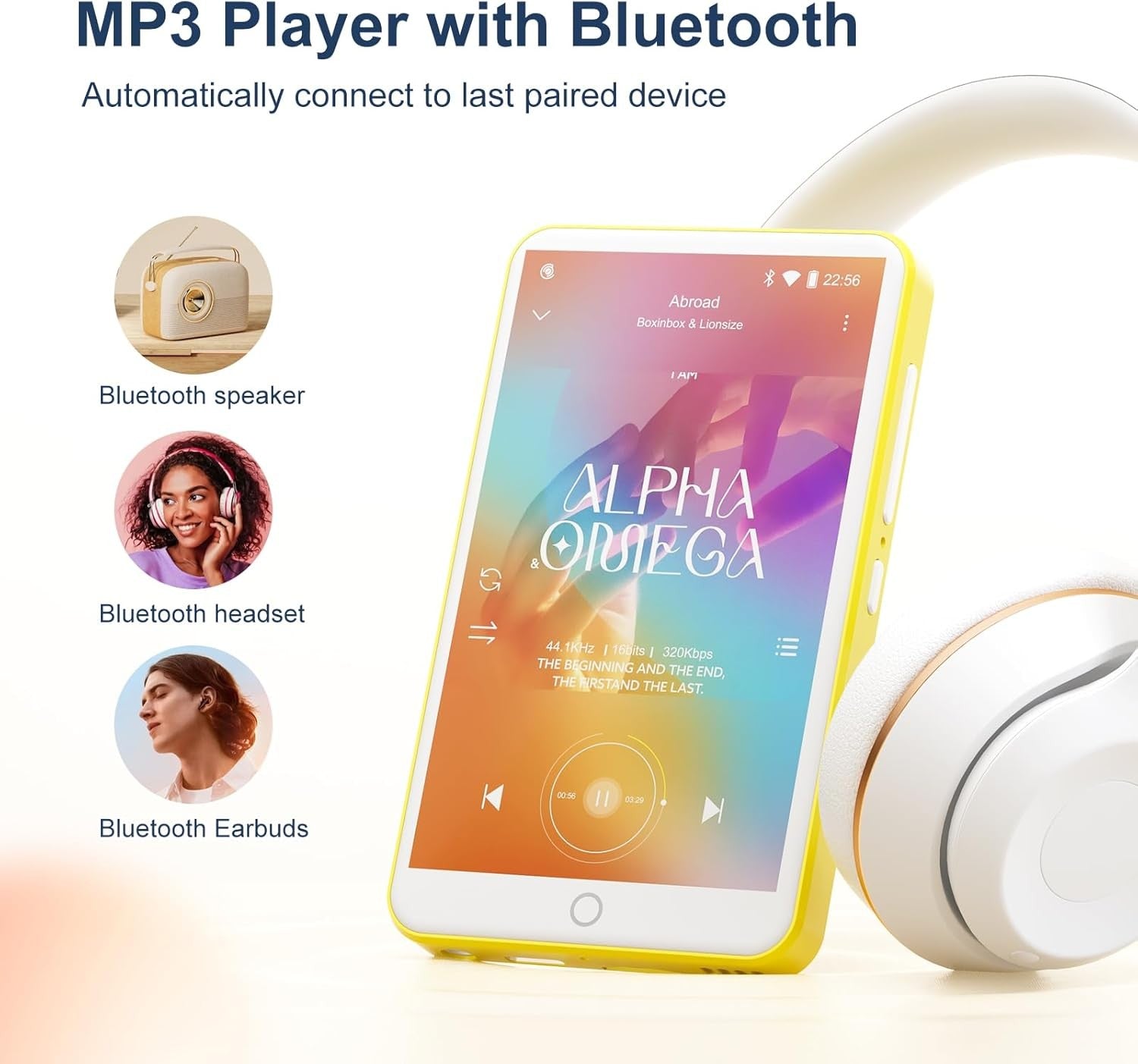80GB MP3 Player Bluetooth WiFi 4" Touch Screen FM Speaker Yellow