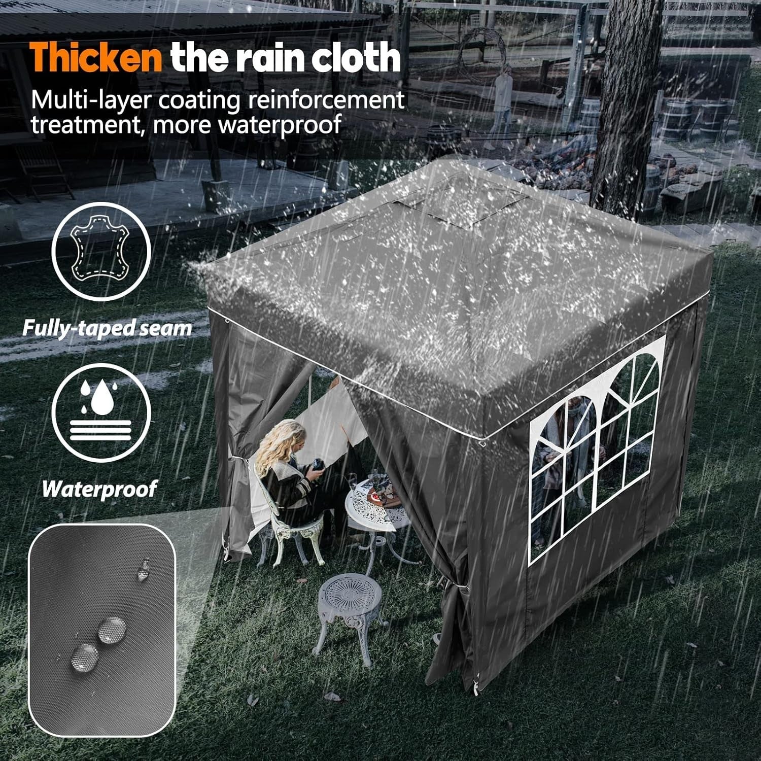 2x2M Grey Pop Up Gazebo With Removable Sides Fully Waterproof Outdoor Tent