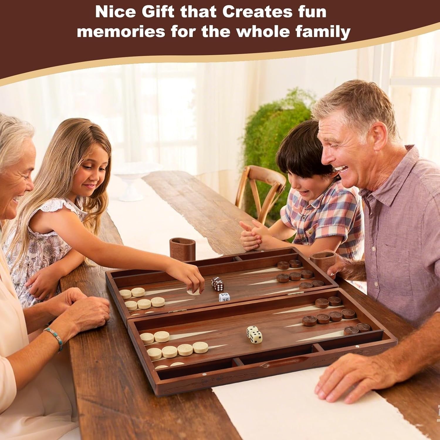 Large Wooden Backgammon Set 40cm Folding Board Travel Classic Strategy Game