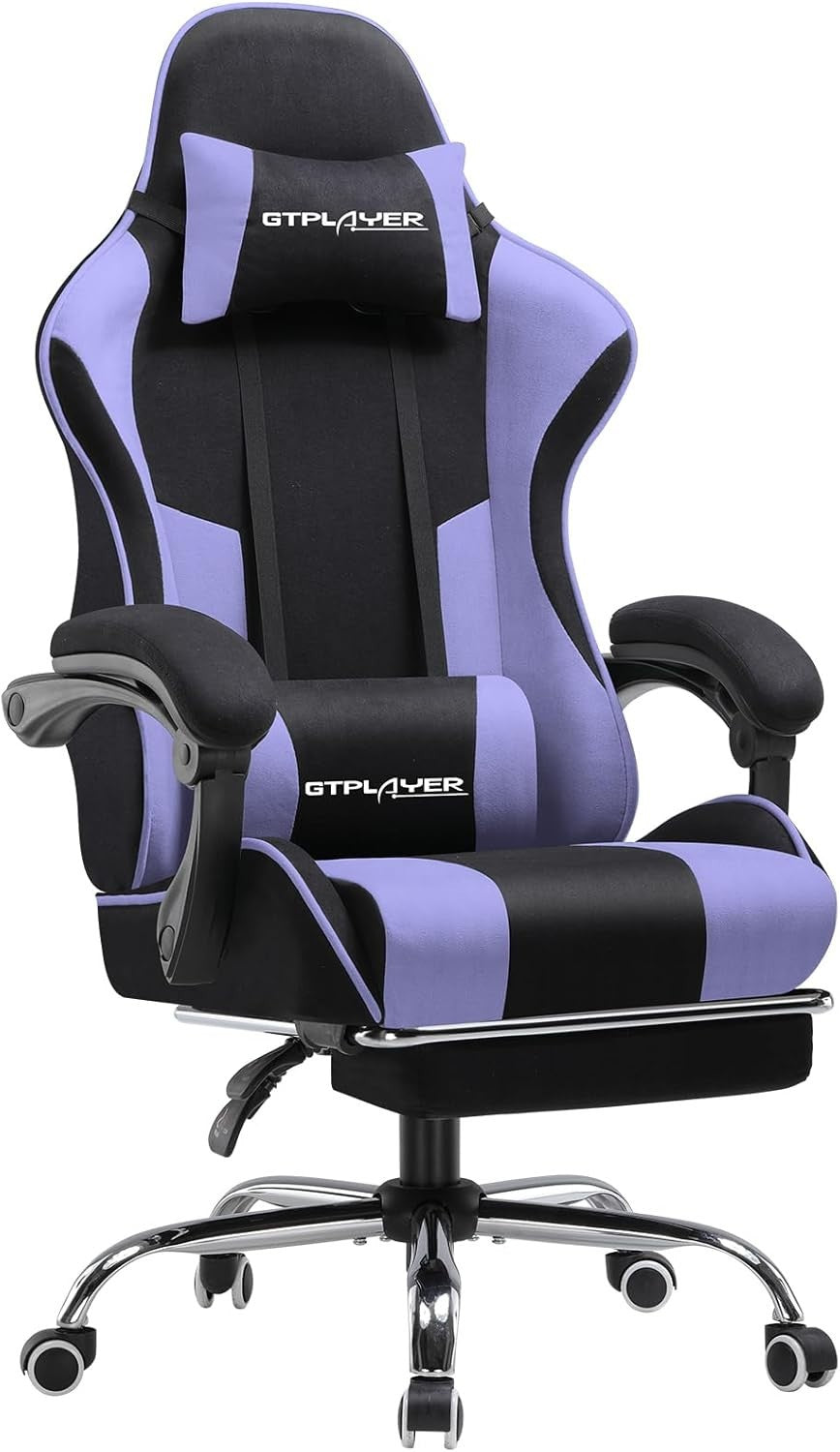 Ergonomic Gaming Chair Fabric Reclining Office Desk Swivel w/ Footrest Massage