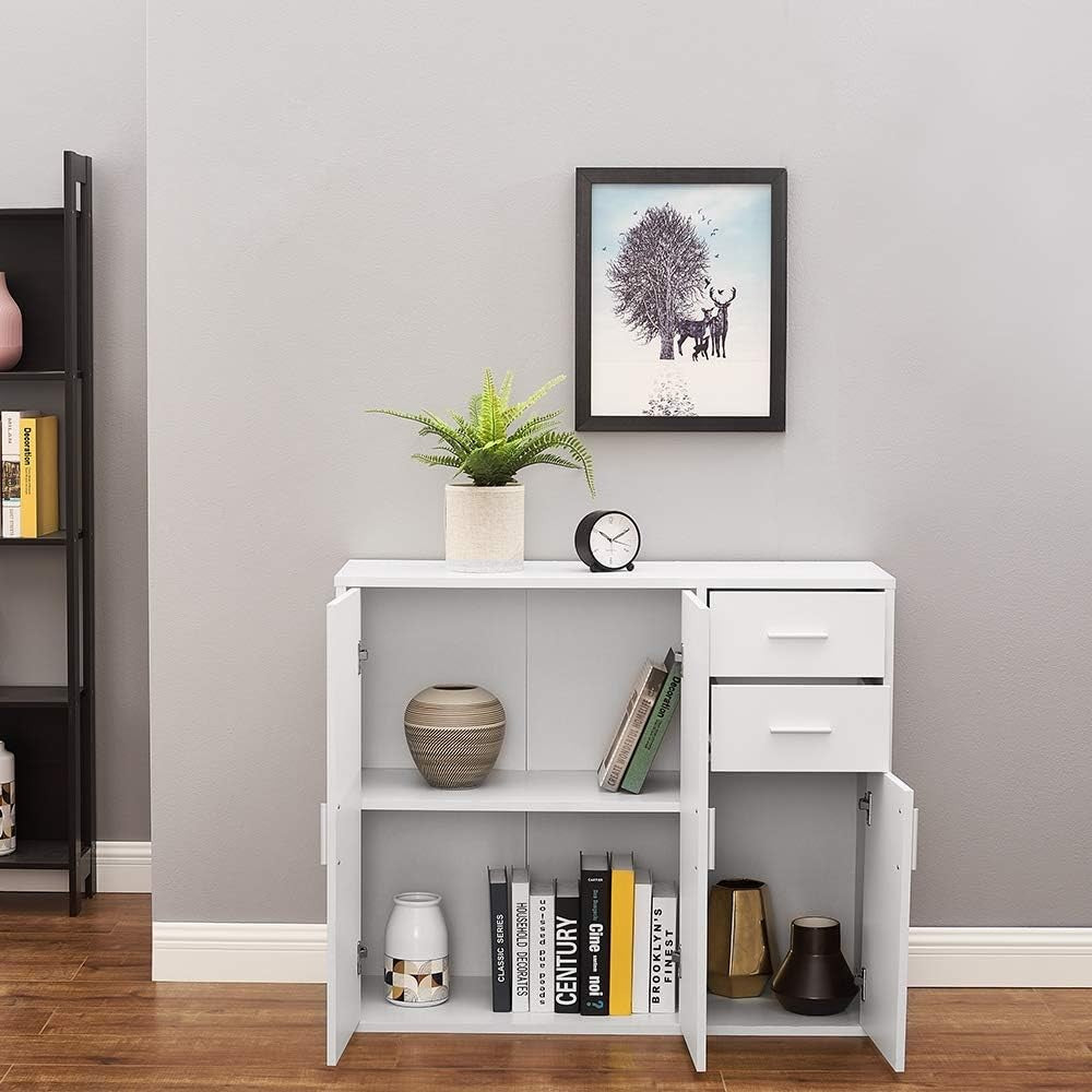 White Sideboard Cabinet with Drawers & Doors Modern Storage Cupboard 100cm