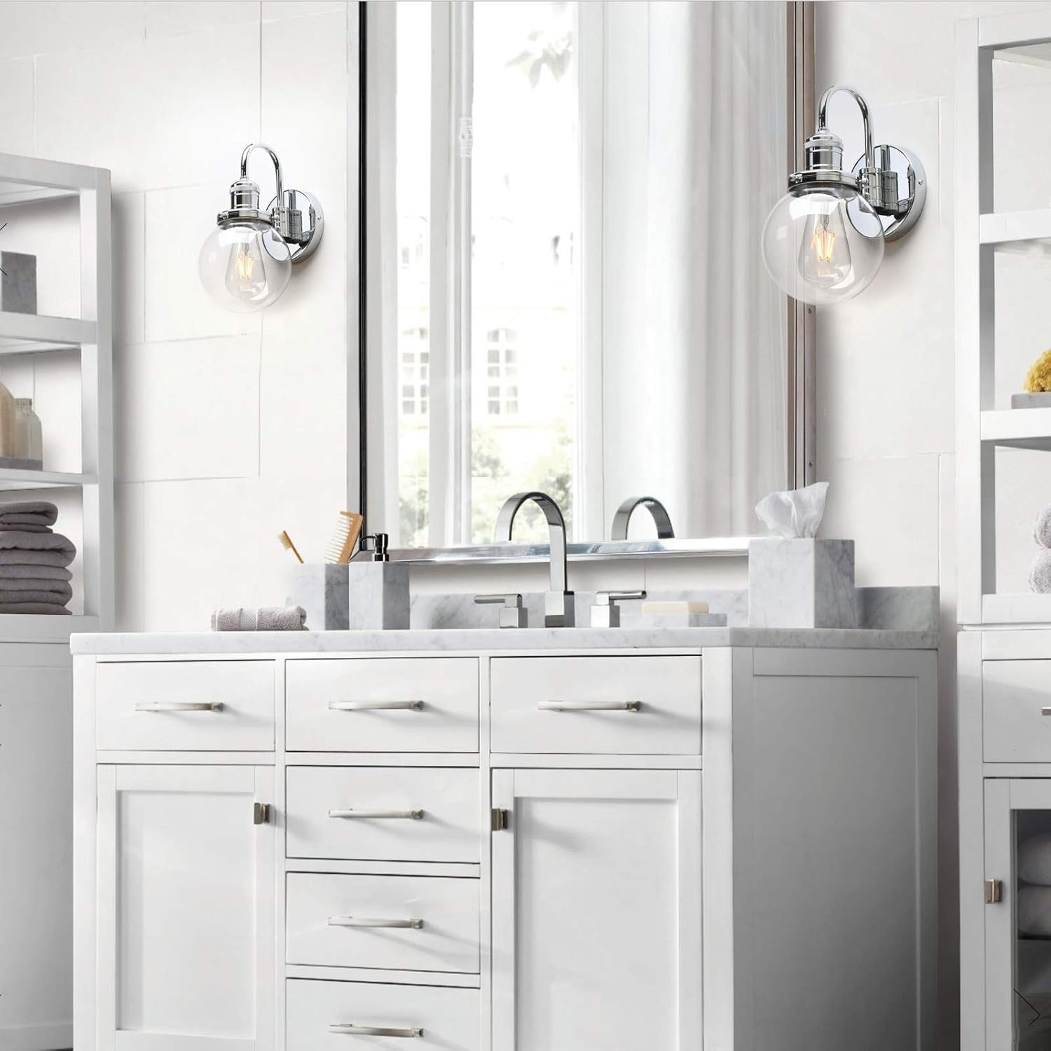 Modern Chrome Wall Light Globe Glass Shade | Bathroom Kitchen Hallway