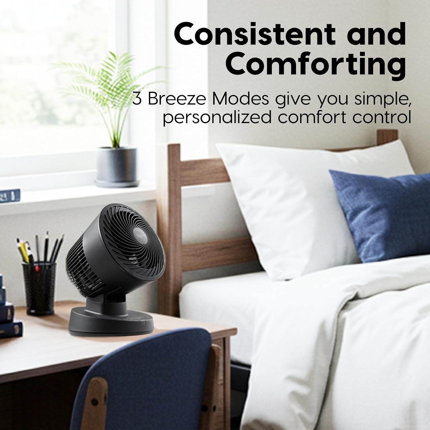 6-Inch Oscillating Desk Fan Black – Quiet Turbo Air Circulator w/ Remote & Tilt