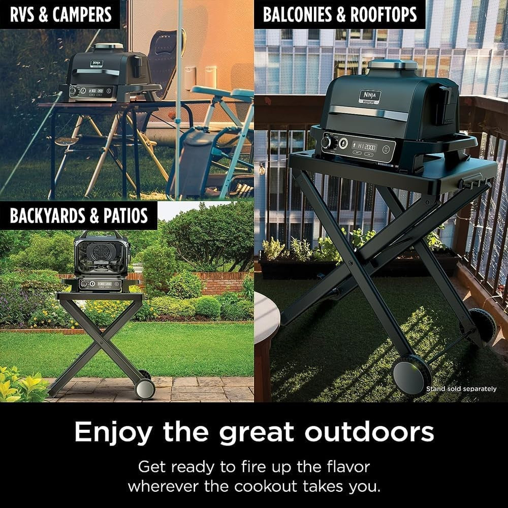 Outdoor Electric Grill Smoker 7-in-1 Wood Pellet BBQ Air Fry Bake Roast Renewed