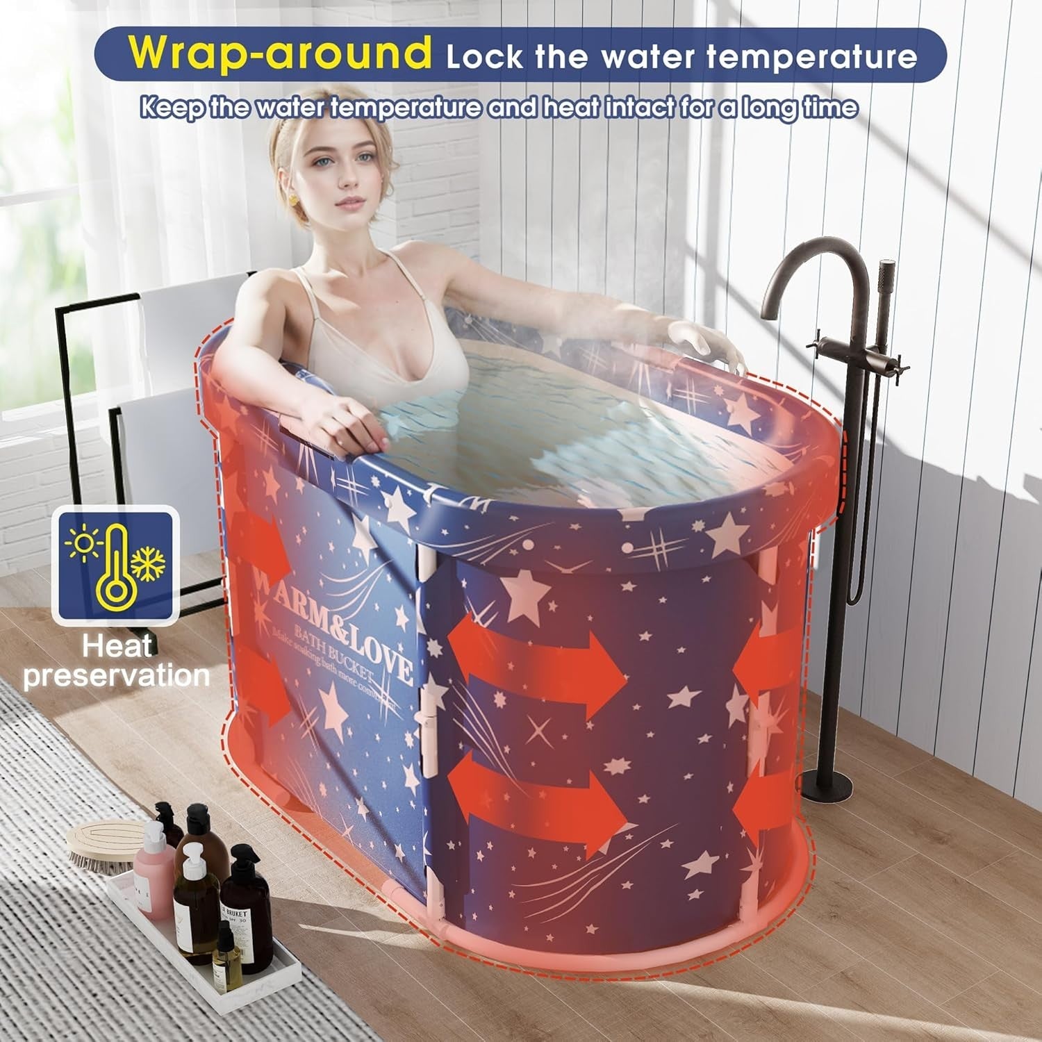 Starry Blue Portable Foldable Bathtub 94x55x56cm Hot & Ice Sauna Bath