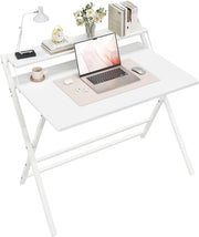 Foldable Computer Desk Large 100cm with Monitor Stand Small Space White