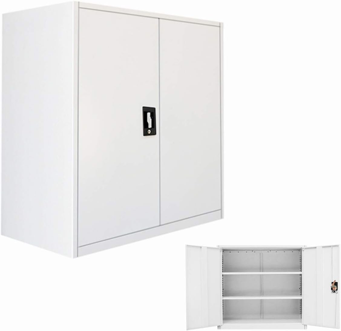 Lockable Metal File Cabinet 3 Tier Storage Cupboard with Shelves Office