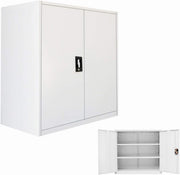Lockable Metal File Cabinet 3 Tier Storage Cupboard with Shelves Office