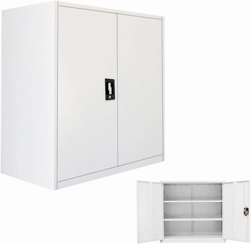 Lockable Metal File Cabinet 3 Tier Storage Cupboard with Shelves Office