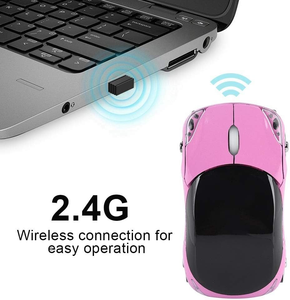 Kids Wireless Car Mouse 2.4G Bluetooth 1600 DPI Pink Laptop