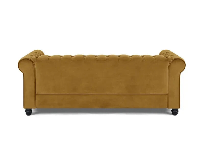 3 Seater Chesterfield Sofa Gold Velvet Scroll Arms Tufted Back Living (V)