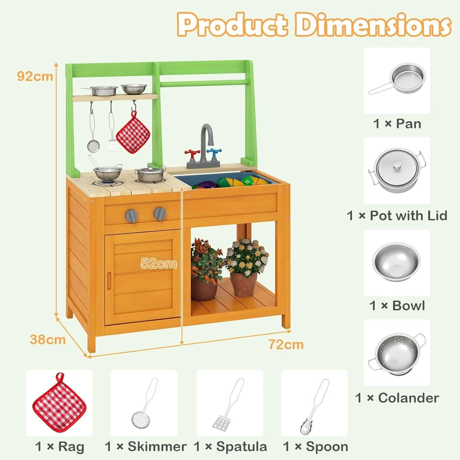 Outdoor Mud Kitchen Wooden Kids Playset Sink Oven Cooking Toy