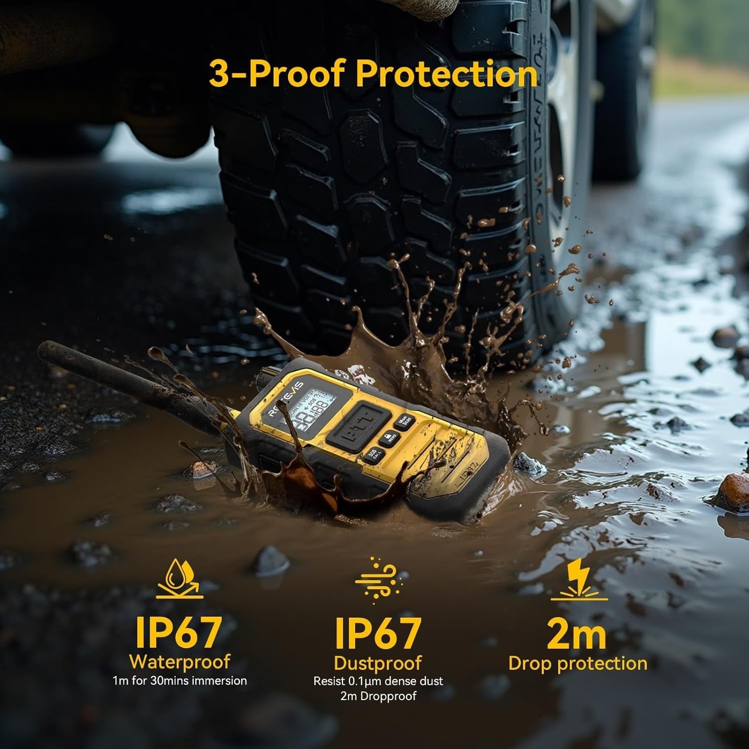 IP67 Waterproof Walkie Talkies 2 Pack 2800mAh Noise Cancel Long Range