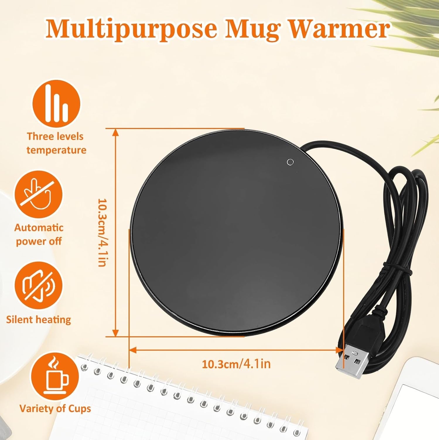 Black Electric Coffee Mug Warmer 55°C 3 Level Smart Desk Heater