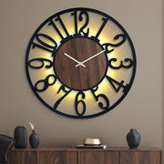 60cm Silent Glow Wall Clock LED Light Sensor Rustic Metal Decor