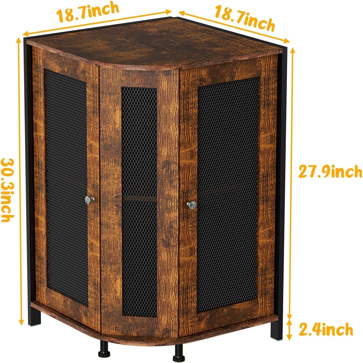 Industrial Corner Wine Cabinet with Storage Shelves, 3-Tier Bar Unit, Rustic