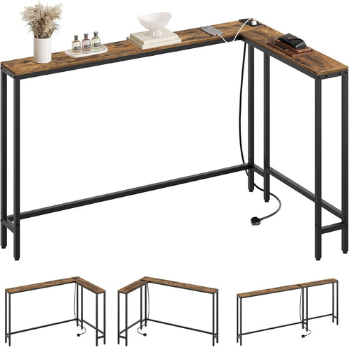 Slim L-Shaped Console Table with USB Ports & Power Outlet – Space Saver