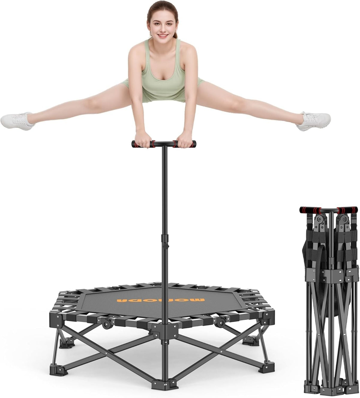 42in Folding Mini Trampoline with Handle Indoor Rebounder Kids Adults