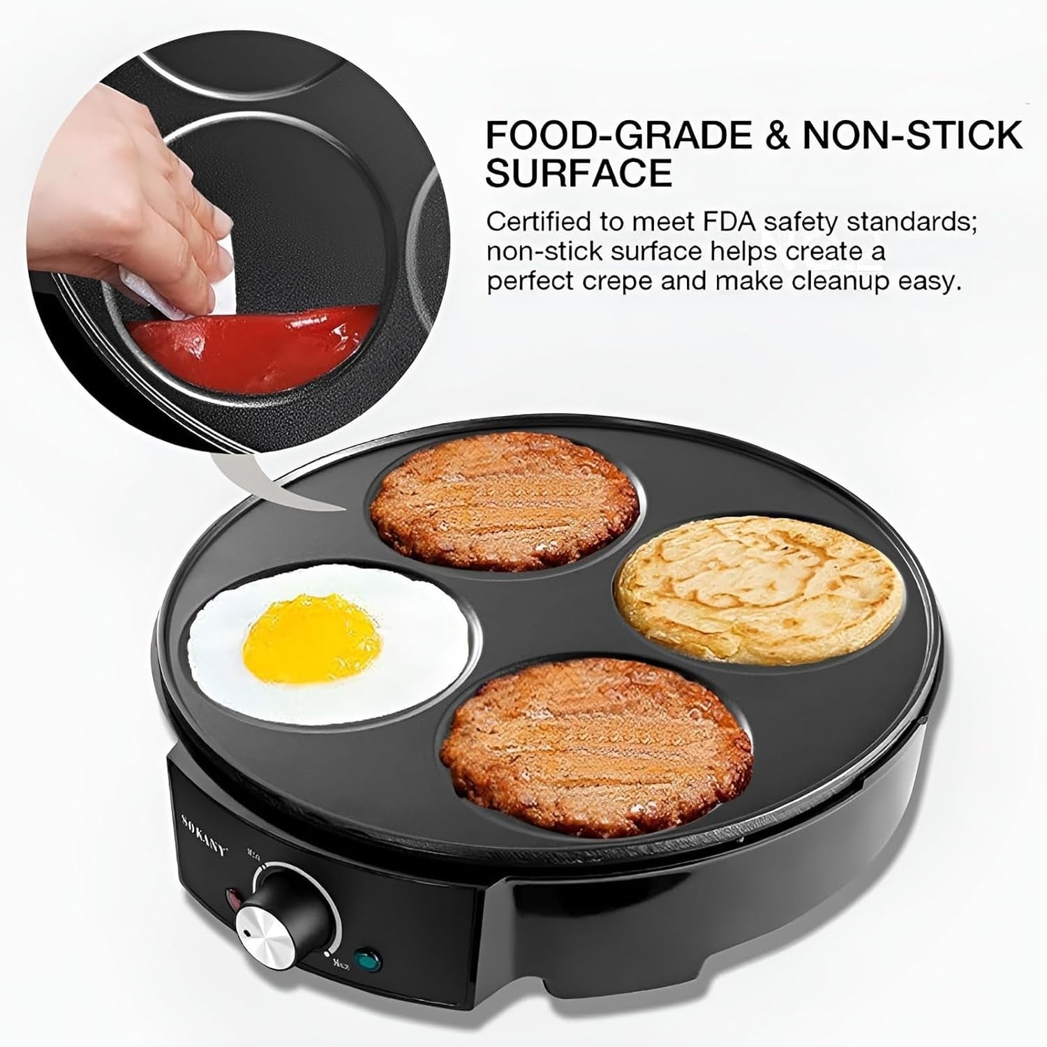 Electric Crepe Maker Griddle | 1200W Non-Stick Breakfast Pan with Temp Control