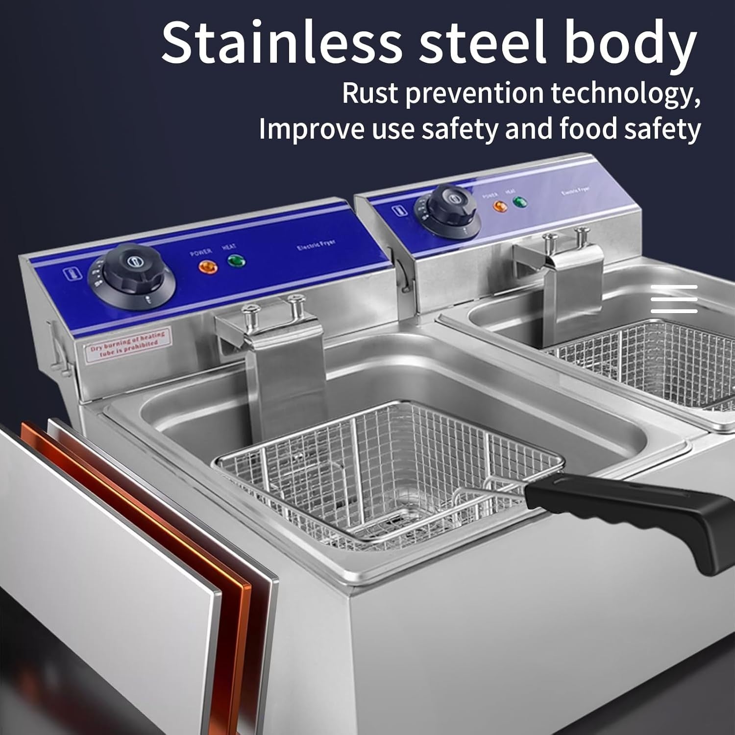 20L Double Deep Fat Fryer 6000W Stainless Steel Commercial Countertop