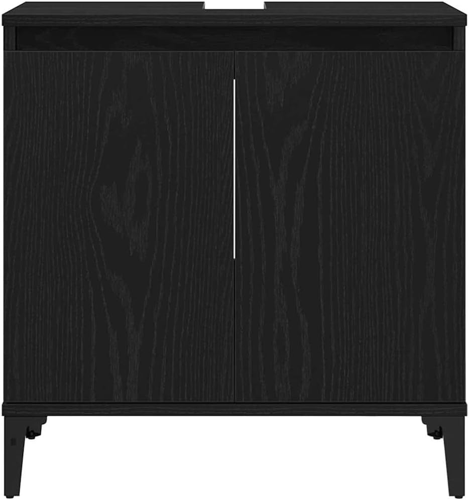Black Oak Bathroom Sink Cabinet | 58x33x60cm Modern Vanity Storage