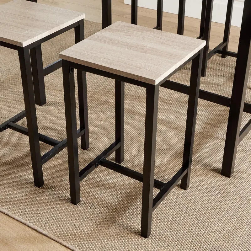 5 Piece Industrial Dining Table Set Oak MDF Top with 4 Stools Space Saving
