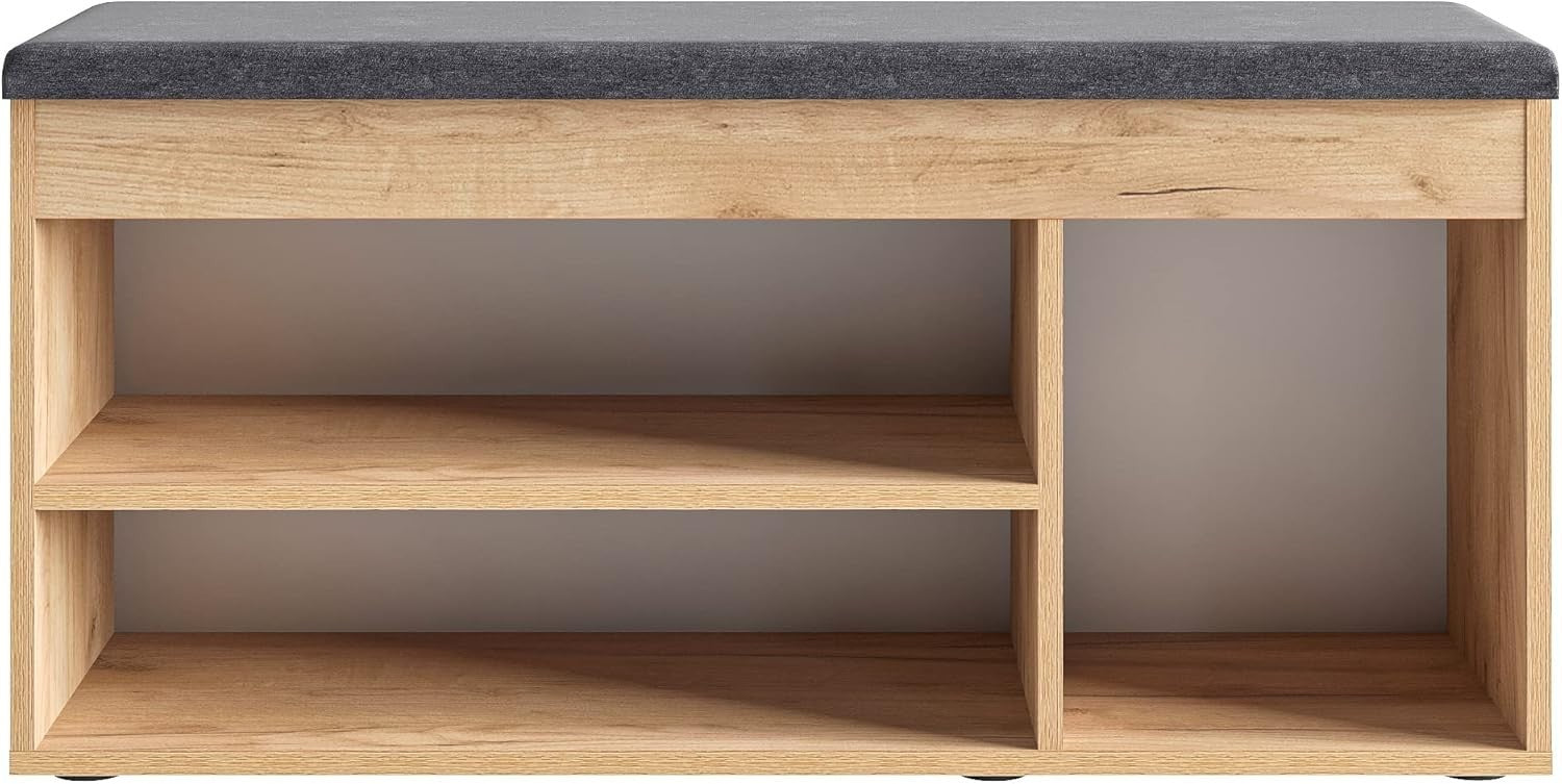 Large Honey Oak Shoe Bench with Cushion Hidden Storage Entryway Seating Unit