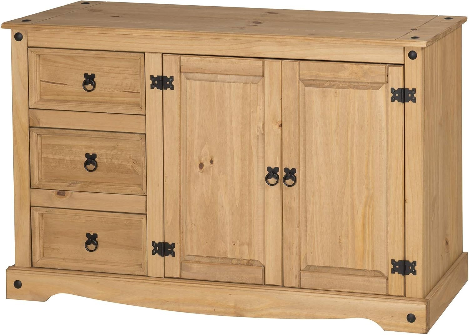 Rustic Solid Pine Sideboard Storage Cabinet 2 Door 3 Drawer Low Sideboard
