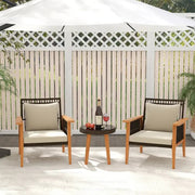3pc Acacia Patio Chair Set with Cushions & Table – Outdoor Garden Rattan