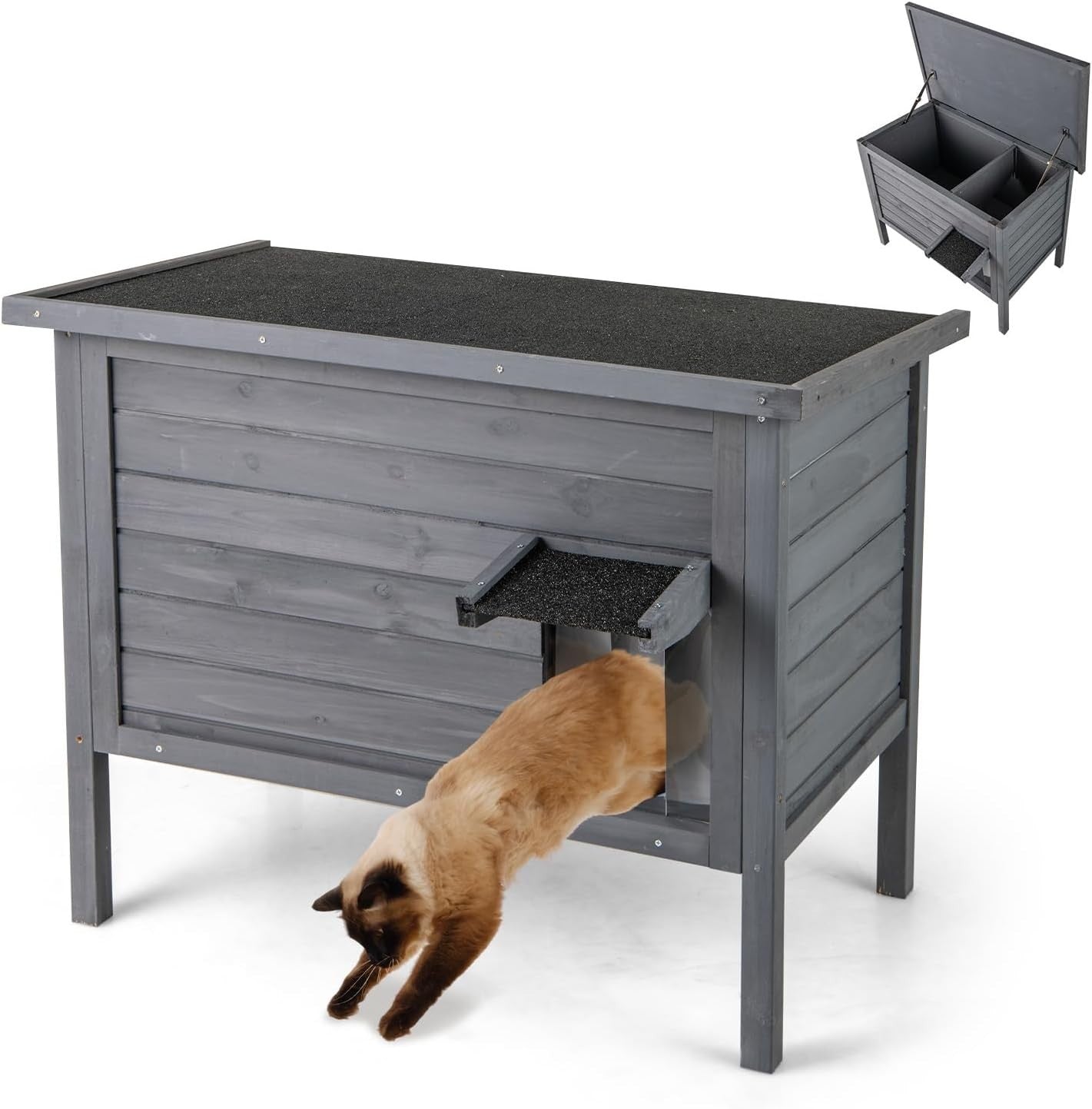 Outdoor Insulated Cat House Weatherproof Wooden Shelter for Feral Cats